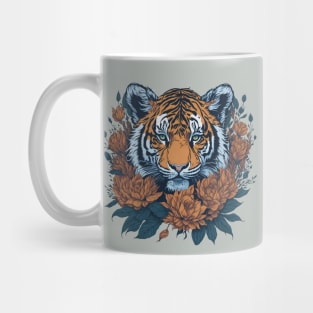 Tiger head with flowers and foliage t-shirt design, apparel, mugs, cases, wall art, stickers, water bottle T-Shirt T-Shirt Mug